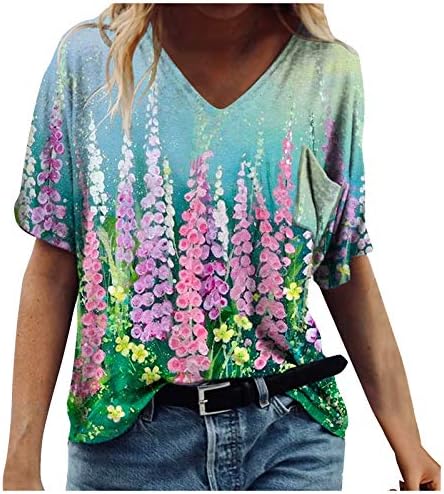 Košulje kratkih rukava za žene, cvjetni grafički kratki rukav V-izrez Disovetne košulje Grafička majica za žene