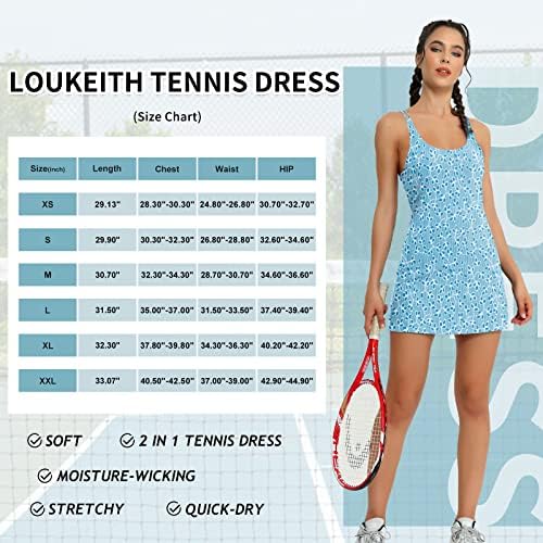 Loukeith ženska teniska haljina s ugrađenim kratkim hlačama i grudnjakom vježbanje vježbanja bez rukava atletičke golf haljine s džepovima