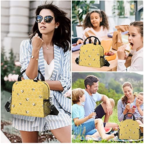 Funrvcob pčelinja žuta kutija za ručak za žene muškarce djecu slatka velika Bento izolovana torba za ručak sa naramenicom džepna kutija
