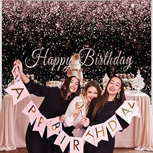 Haboke 7x5. 5ft izdržljiva tkanina Happy Birthday Backdrop Pink and Black Shiny Gold dot Glamour Sparkle Sweet Photography Background