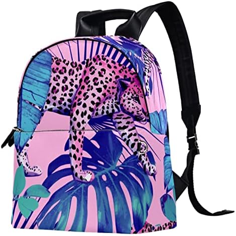 Tbouobt kožni putnički ruksak lagani laptop ležerni ruksak za žene muškarci, moderni palminski list tropski životinjski leopard