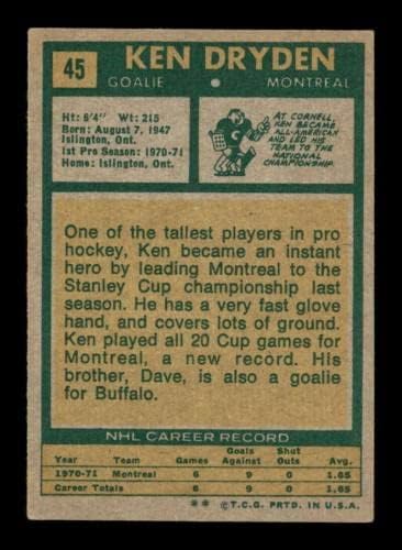 # 45 Ken Dryden RC Hof - 1971 topps hokejske kartice Gradio ex + - nepotpisane hokejske kartice