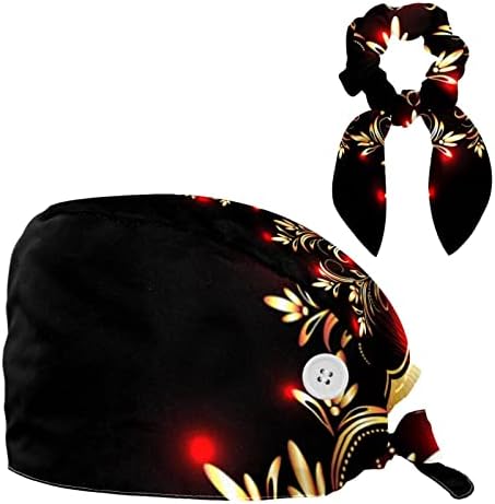 Yoyoamoy Podesiva radna kapa s gumnim pamučnim duksevima Božićna zlatno krzno drvo crvena hirurška hirurška kapa za žene