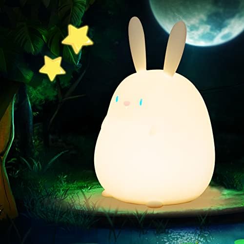 Noćno svjetlo za djecu, zečja lampa slatki pokloni, Kawaii životinjski Silikonski rasadnik noćno svjetlo punjiva stolna lampa sa senzorom