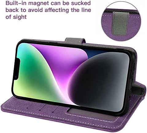 Asuwish kompatibilan sa futrolom za novčanik od iPhonea 14 Plus 6,7 inča i zaštitom od kaljenog stakla za zaštitu ekrana stalak za držač kartice poklopac za mobilni telefon za I-Phone 14+ iPhone14Plus 5G i i14 + iPhone14 14plus Purple