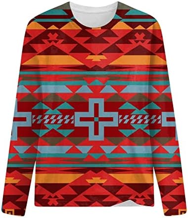 Vintage košulje za žene Casual Aztec etnički stil štampane Tees Zapadni Dugi rukav geometrija grafički vrhovi bluza