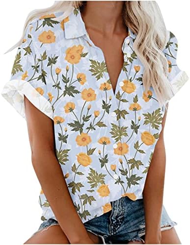 Košulje kratkih rukava za žene modni boho cvjetni vrhovi casual labav fit gumb niz laganu bluzu na vratu
