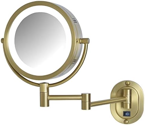 Jerdon dvostrano zidno ogledalo za šminkanje sa Halo rasvjetom-Osvijetljeno ogledalo za šminkanje sa 5x uvećanjem & zidno ručno okruglo ogledalo sa nikl završnom obradom zidni nosač-direktna žica-Model HL65ND