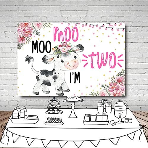 MEHOFOND 8x6ft krava djevojčica 2. rođendan pozadina Moo Moo Ja sam dva Pink Floral Confetti Party Banner torta Tabela Wallpaper poklon