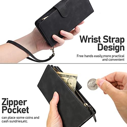 LANYOS za iPhone 13 futrola za novčanik sa držačem za kartice za žene i muškarce，PU kožni nosač Zipper Flip Folio RFID blokirajući