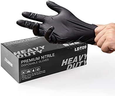 LANON 6-mil Crne nitrilne rukavice za jednokratnu upotrebu, bezbedne za hranu, bez pudera, za teške uslove rada, vrhovi prstiju sa