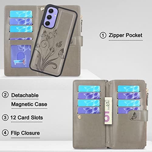 Lacass kompatibilan sa futrolom Samsung Galaxy A54 5G 2023 [12 utora za kartice] ID kredit Cash Holder džep sa zatvaračem odvojiva