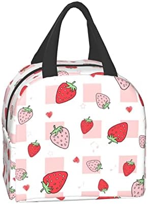 HIZUWKY pink Strawberry torba za ručak za tinejdžere ženske višekratna izolovana Heart Plaid kutija za ručak pogodna za radne izletničke