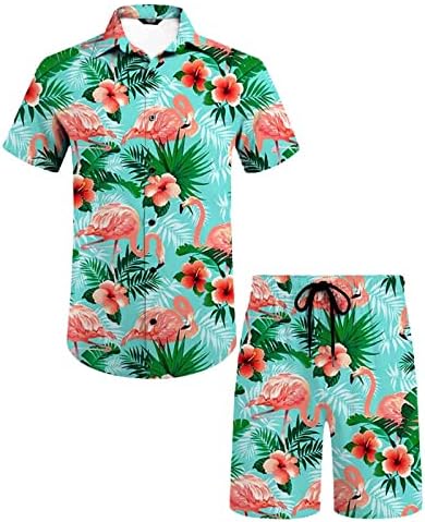 Lujengefa Muške 2 komada Havajska košulja i kratke hlače Postavlja cvjetno tropsko dugme za tisak prema dolje odijela za odmor na