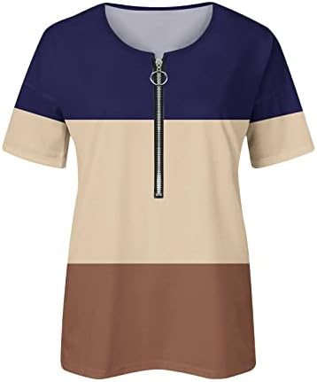 Žene labave majice kratkih rukava Zipper V izrez Bluze Najbolje gradijentne košulje u boji 2023 Ljetna bluza Tunike tinejdžerske djevojke