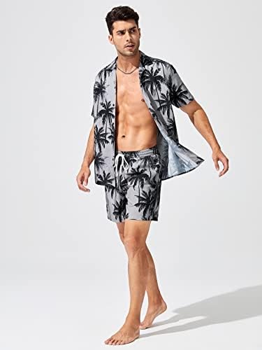 Gorglitter Muške 2 komada kratkih setova odijeva palminski grafički havajski set niz majice na plaži odijela