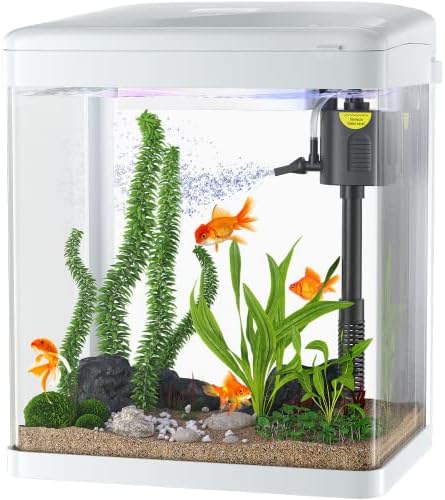 PONDON stakleni akvarijum, početni komplet za akvarijum od 2 galona, stakleni LED komplet za akvarijum, mali Betta akvarijum sa pumpom i svetlom, Desktop Mini posuda za ribu za škampe, puž & male ribe