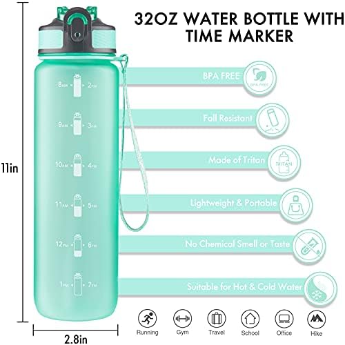 GOSWAG 32 oz vode sa slamom i vremenskim markerom, nepropusna BPA Besplatno, pitka boca sa satima, nošenje kaiševa, uklapa se u šolju,