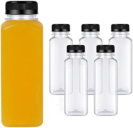 HIQQGU 6 kom 10 oz plastičnih boca za sok, višekratne posude za piće, za sok, mlijeko i piće, sa crnim poklopcima.