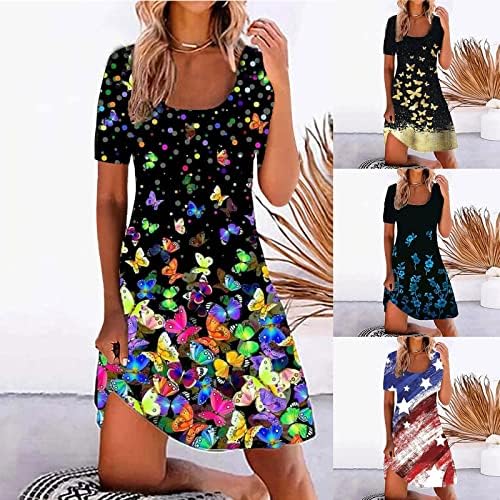 FIRERO Ljetne haljine za žene 2023, Havajski kratki rukav kvadratni vrat cvjetni ispisani haljina elegantna plus size za sunčanje
