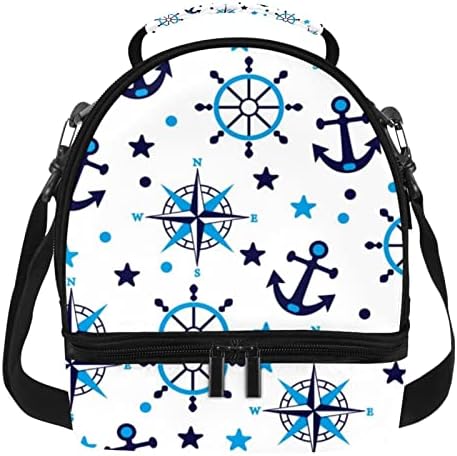 Izolovana torba za ručak za žene i muškarce, nepropusna dvospratna kutija za ručak Picnic Cooler torba za radnu školu, plavi Anchor Compass