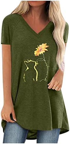 Dame košulja kratkih rukava pamuk Vneck Sun CAT suncokret cvjetni grafički grafički kawaii casual top majica za teen djevojke u