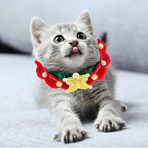 Amosfun Božićna kragna za mačke sa Perlom zvijezda pletena kragna pet Holiday Bandana Bib Podesiva kragna od konusa za kućne ljubimce