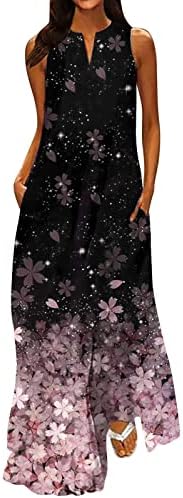 Ženska Maxi duga haljina 2023 ljetni Sarez na vratu cvjetni sarafan bez rukava Plus Size špageti haljine sa džepom