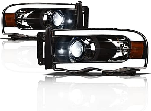Alpha sove 8710043 Full LED projektor farovi sa bijelom LED svjetlosnom trakom - Crni Amber odgovara 2002-2005 Dodge Ram 1500/2003-2005