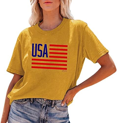 Vijailing 4. jula Američka zastava za ispis patriotskih bluze za žene DRESSY SLEEVE Ljetne naletene casual ljetne vrhove majice