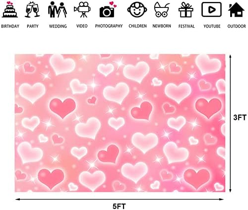 Ticuenicoa 5×3ft Pink Heart ranih 2000-ih fotografija pozadina Valentinovo Rođendanska zabava Banner dekoracije Majčin dan Glitter