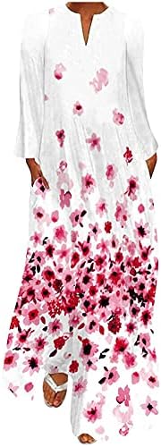 NOKMOPO formalne haljine za žene ženske Casual V-izrez štampane dugačke rukave džepna haljina duga haljina koktel zabava Midi haljina