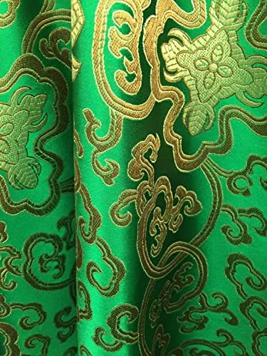 Adelaide zelena zlatna kineska Brokatna satenska tkanina pored dvorišta - 10058