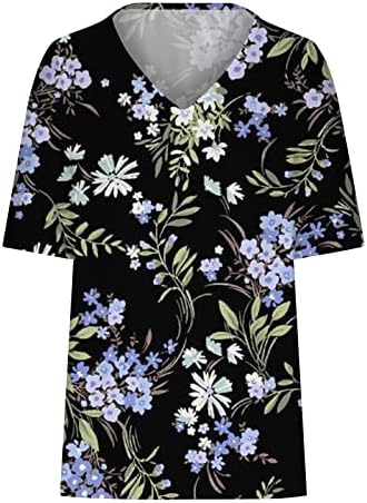 Bluza Tee za djevojke kratki rukav 2023 Pamuk V izrez cvjetni grafički labavi fit prevelizirani opuštena lounge majica 3V