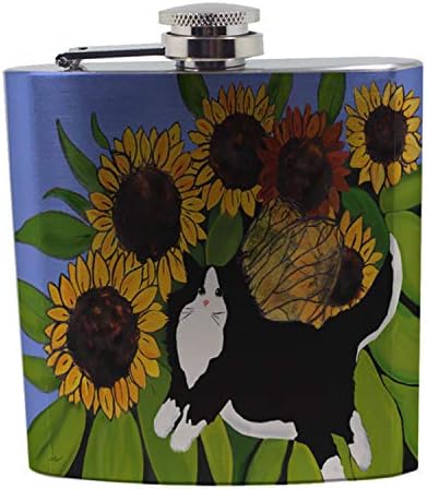 Sunshine Cases Tuxedo Maine Coon Kitty vila sa suncokretima mačka Umjetnost Denise svaka tikvica za džepne kukove od nehrđajućeg čelika