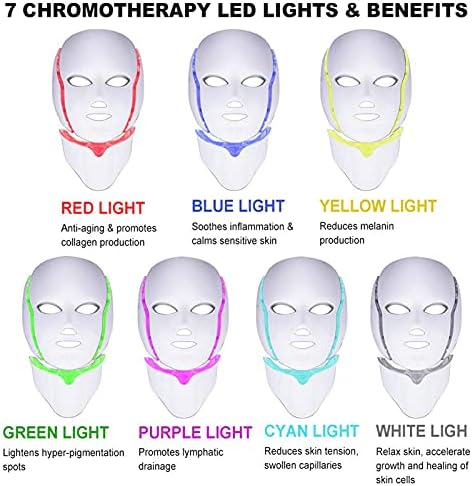Led 7 boja za njegu kože lica elektronska maska za lice, 198 LED Beauty lampa fotonska maska Njega kože za vrat lica, Maska za toniranje