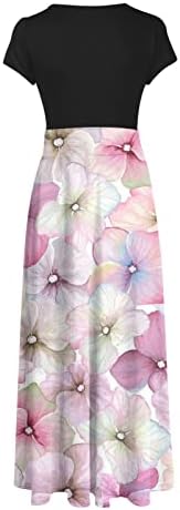 Haljine za žene 2023 Dressy casual kratkih rukava Crewneck Sundress Ljetni Boho cvjetni carst struk plaža Maxi haljina