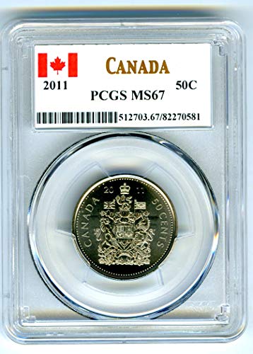2011 Kanada 50% pola dolara širom svijeta Top populacija = 4 polu-dolara MS67 PCGS
