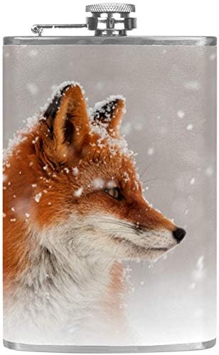 Tikvica za tečnost od nerđajućeg čelika nepropusna sa levkom 7.7 Oz kožna navlaka odlična poklon ideja tikvica-Fox Snow