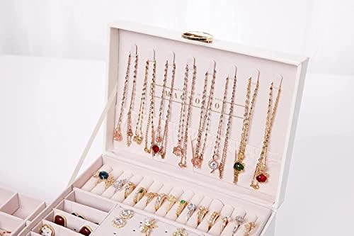 Magnous Veliki bijeli PU kožni vintage nakit organizator nakita - 3 ladice sloja za prstenove, minđuše, ogrlice - savršen Božić, rođendan,