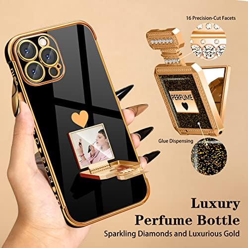 Buleens za iPhone14 Pro Max Case sa metalnim parfemskim bocama Ogledalo, simpatične ženske koferi za srčane srčane futrole za 14 pro