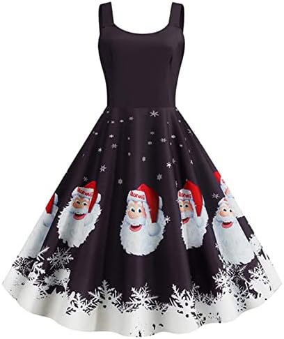 Ženska vintage haljina bez rukava Božićne pahulje Santa Print Cocktail Swing Party haljine Audrey Hepburn Tea haljina