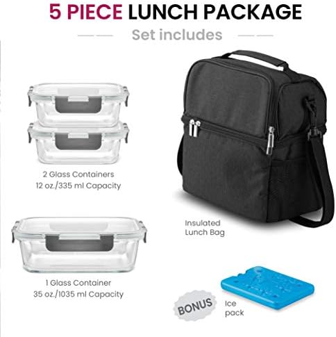 FINEDINE torba za ručak sa staklenim kontejnerima-izolovana kutija za ručak za žene i muškarce - nepropusni poklopci za zaključavanje