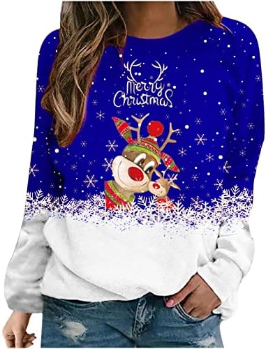 Ženska sretna božićna košulja slatka Xmas džemper s dugim rukavima majica s rukavima, ležerna Crewneck tiskani duksevi