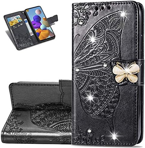 Asdsinfor Galaxy A03s Case Moderan sjajni dijamant novčanik slučaj kreditne kartice Slot sa postoljem za PU Koža Shockproof Flip Magnetic