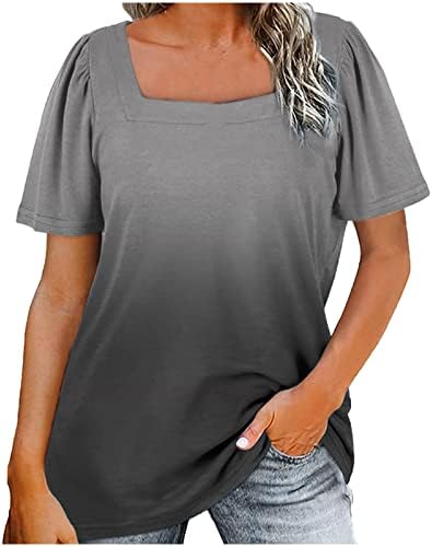 Lounge Shirts for Womens Short Sleeve Collared Scoop Neck Gradient Graphic Loose Fit Tops T Shirts Ladies 2m