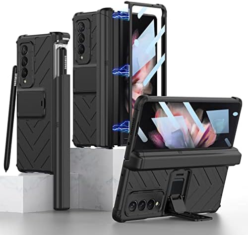Hjcmikee magnetska šarka serija za seriju Samsung Galaxy Z Fold 3 5g, ugrađeni S-olovka Skriveni Kickstand Prednji zaštitnik zaslona,