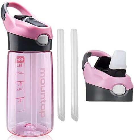 MountOp Kids boca za vodu sa slamnim poklopcem i ručicom, zamjenski poklopac sa 2 slamke Pink 14oz
