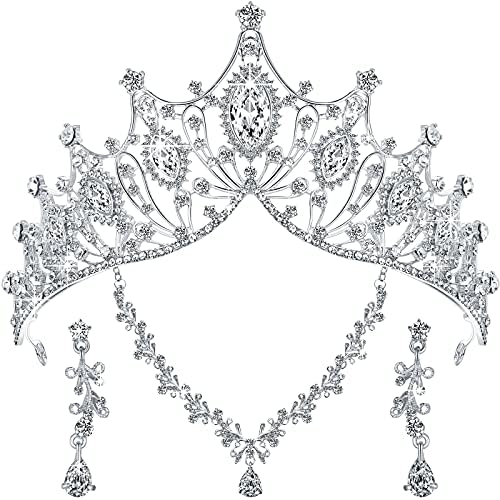 Hicarer 3 komada barokni set kraljice krune, naušnice od tijare ogrlica kristalne trake za glavu tijare i Krune za žene Svadbeni vjenčani