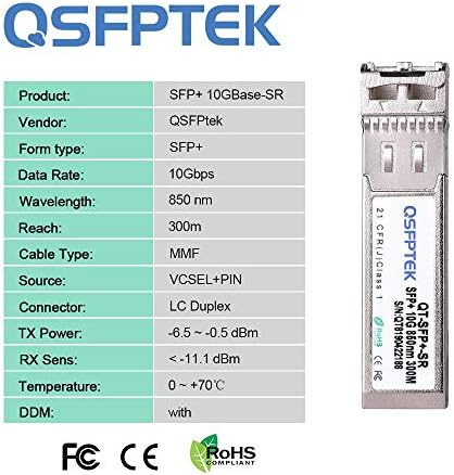 QSFPTEK 2pack 10GBase-SR SFP+ primopredajnik LC Mini-GBIC Multimode 850nm, 300m, DDM 10G SFP+ modul za Cisco SFP-10G-SR, Ubiquiti
